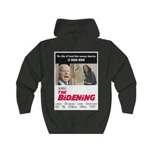 Load image into Gallery viewer, Joe Biden “THE BIDENING” The Shining Horror Parody Premium Unisex Hooded Zip Sweatshirt
