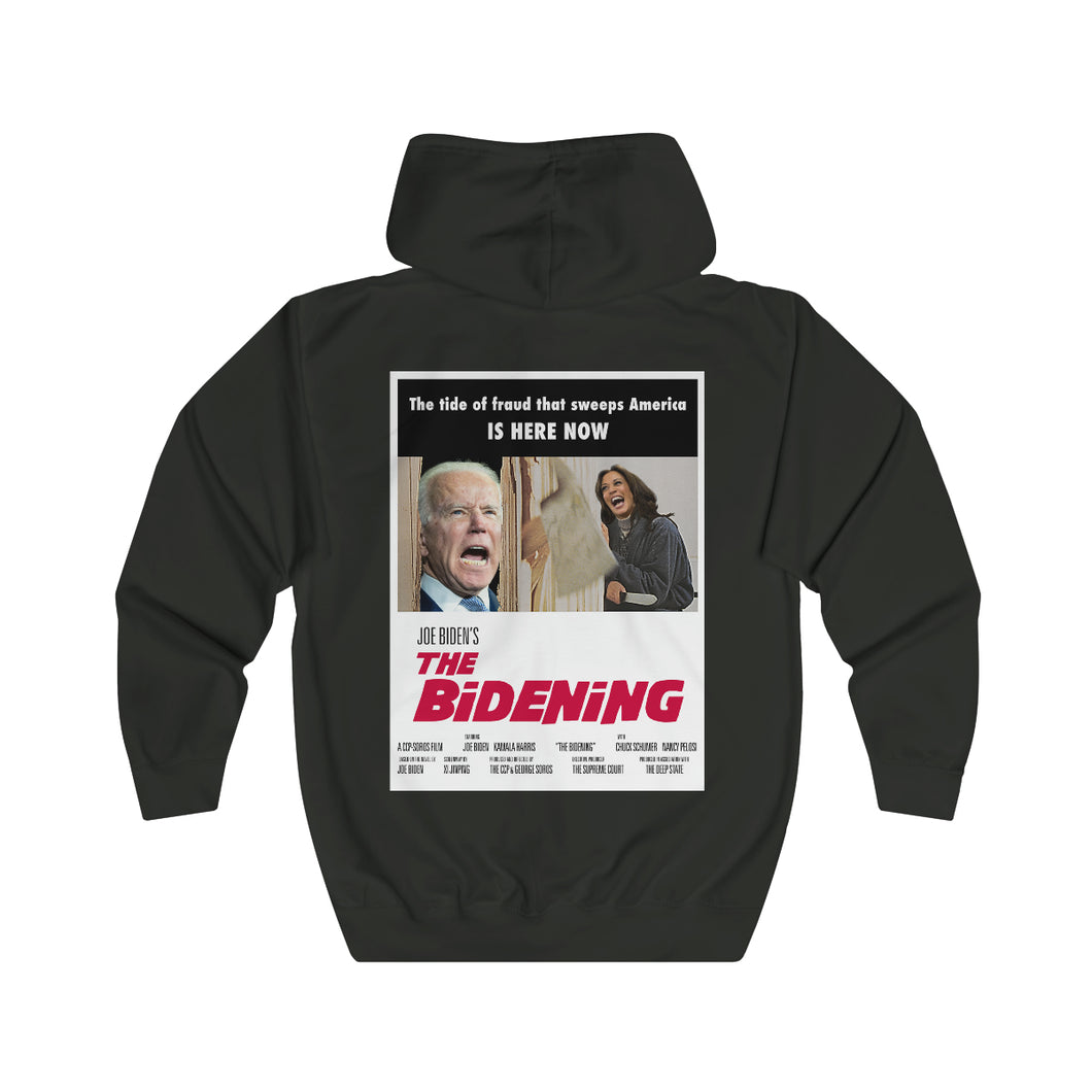 Joe Biden “THE BIDENING” The Shining Horror Parody Premium Unisex Hooded Zip Sweatshirt